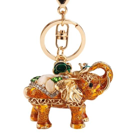 Rhinestone Elephant Keychain Vintage Animal Charm Key Ring Pendant Backpack Bag Purse Decoration Accessory Party Favors