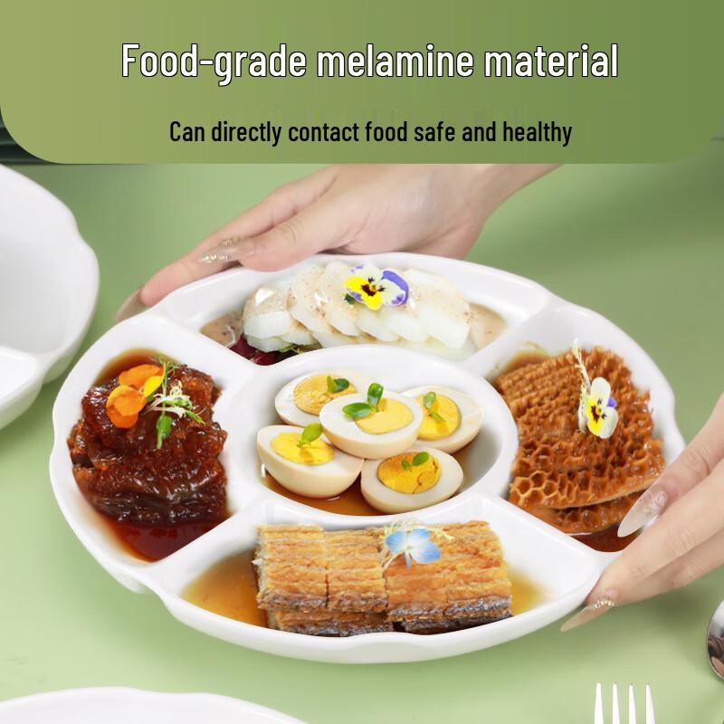 Xiyi Melamine White 5-Compartment Serving Plate