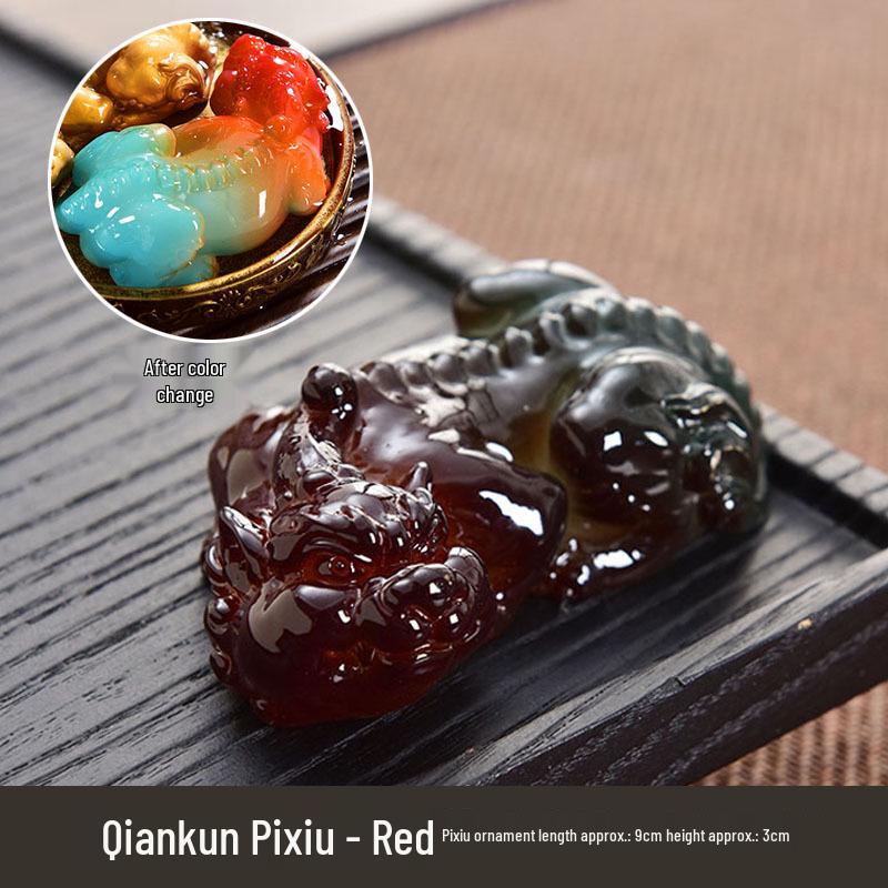 Luxury Resin Pixiu Tea Pet: Color-Changing Wealth-Attracting Ornament for Tea Sets.