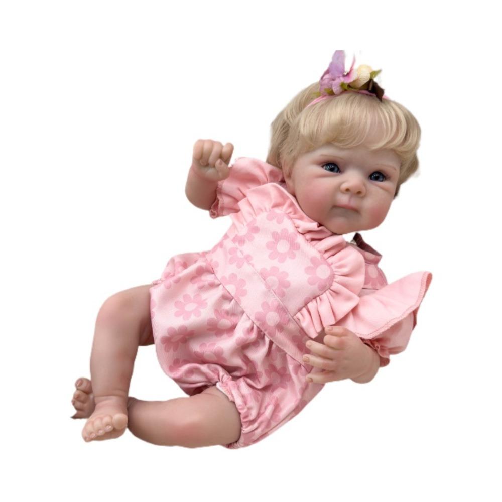 Lifelike 18 Inch Reborn Babies Doll Bettie Soft Cloth Body Cotton Stuffed Simulation Doll with Short Gold Hair Lovely Newborn Dolls for Kids Xmas Gift