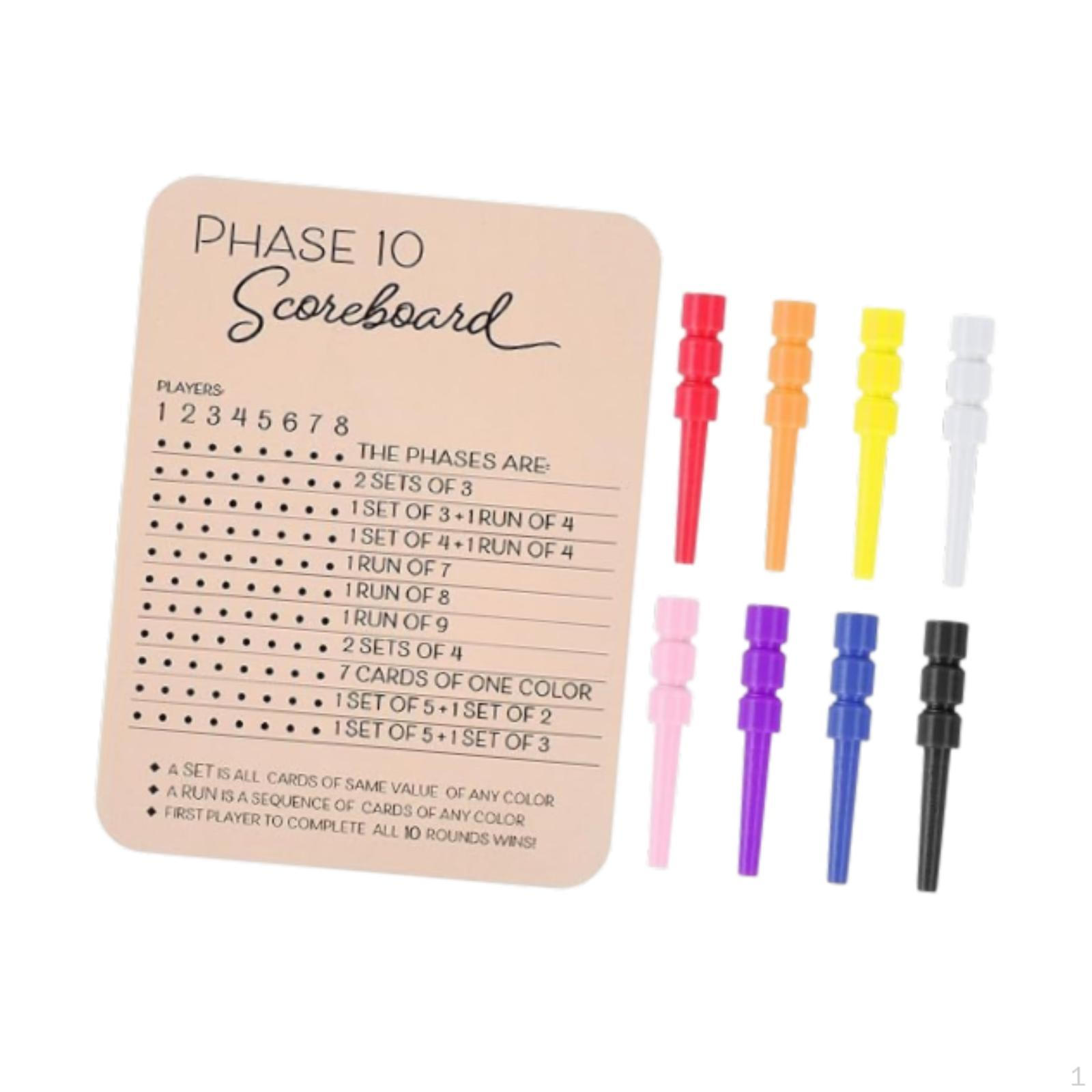 

Листы для отслеживания счета в настольной игре Уровни 10 для семейных мероприятий с 8 цветными колышками