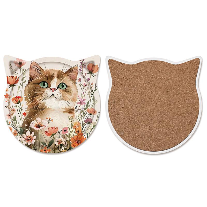 Cat Ceramic Coasters Cork Bottom Coffee Coaster Non-Slip Durable Heat Insulation Mats Home and Decoration Kitchen Utensils