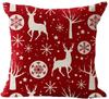 Red Plaid Sofa Linen Christmas Pillow Cover Reindeer Snowflake Home Cushion Cover