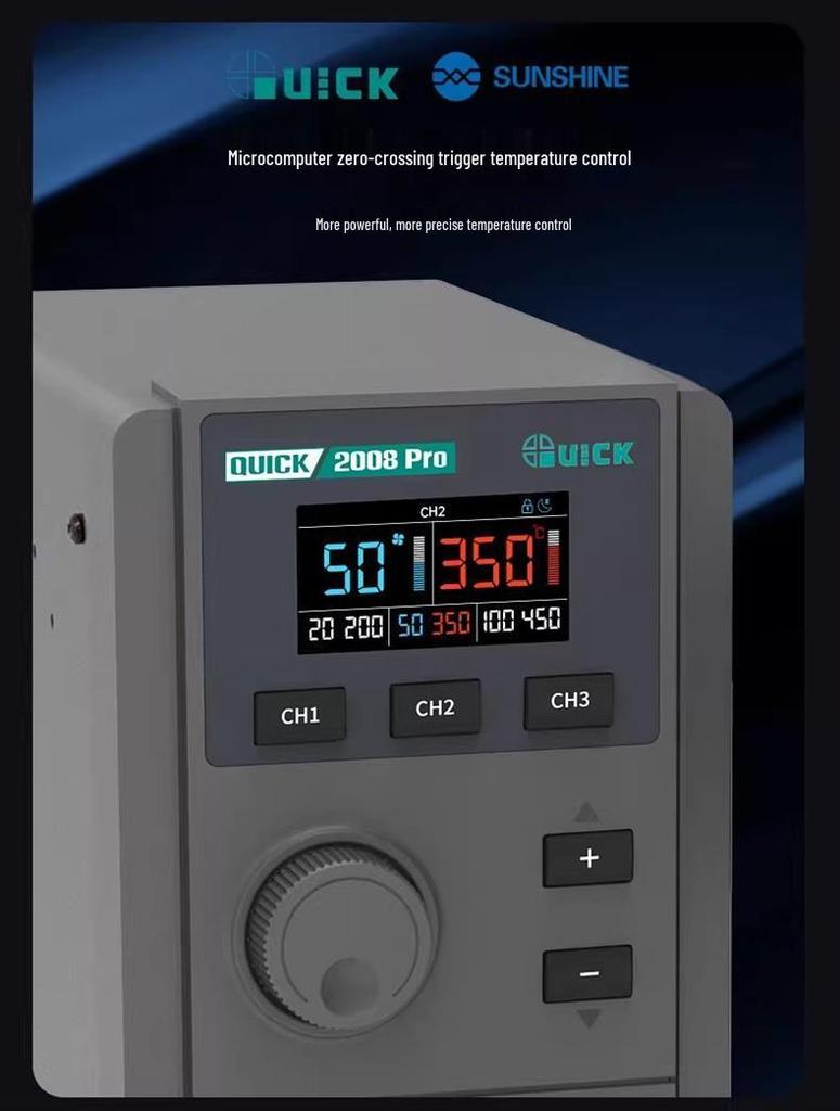 Quick 2008Pro Mobile Phone Repair High-Temp Hot Air Gun Soldering Station, Industrial Grade with Adjustable Rotating Wind.
