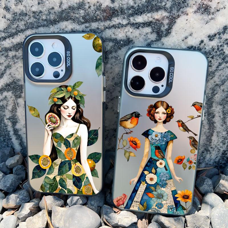 Pretty Classical Young Girl Laser Phone Case For IPhone 13 12 Mini 11 Pro Max 16 15 14 Pro Max Plus Fashion Minimalism Covers