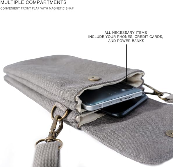 Univerzální retro plátěná peněženka Arlgseln s přezkou a crossbody popruhem, závěsný úložný prostor pro mobilní telefon 4,7-7,2 palce