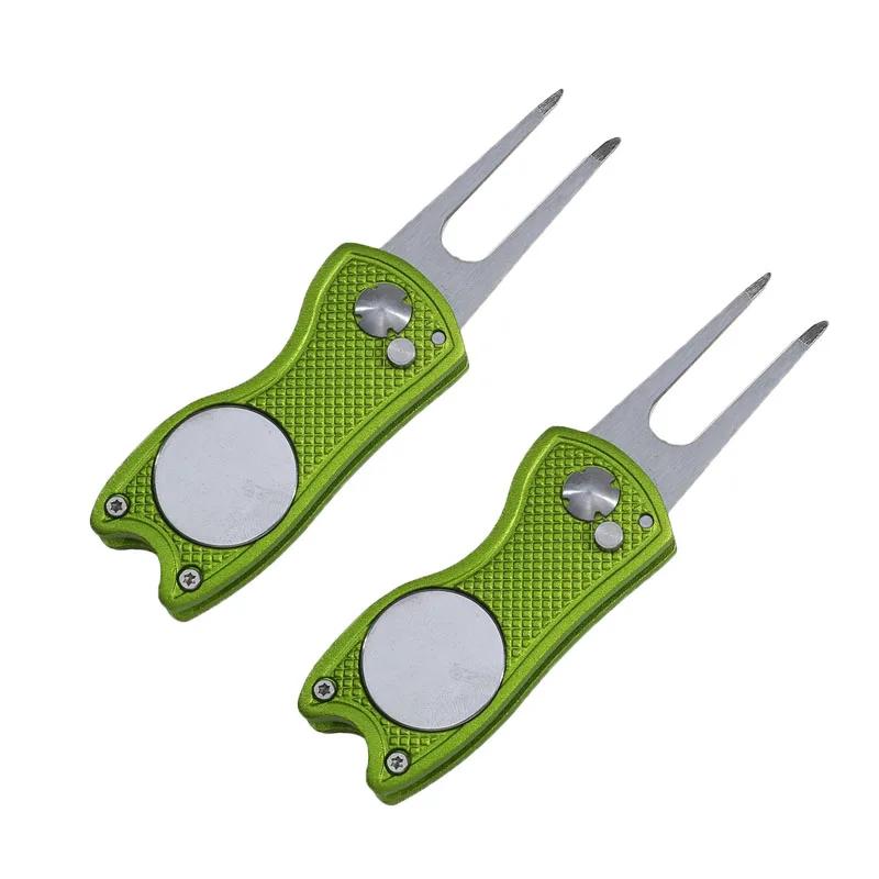 1/2pc Foldable Golf Divot Repair Tool with Golf Ball Tool Pitch Groove Cleaner Golf Accessories Putting Green Fork Training Aids