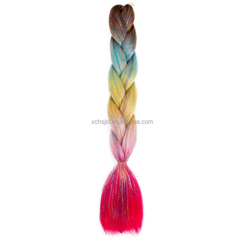 Customized Soft Heat Resistant Fiber Festival Ombre Pure 2 3 4 5 Tone Color Tinsel Glitter Jumbo Braiids
