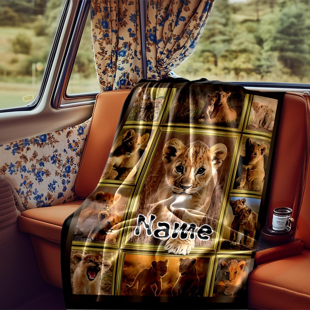 Lion Cubs In The Wild A Heartwarming Adventure Blanketcustomizable With Your Namecomfortable And Stylish Perfect For Travel Beds Chairs Offices Sofas