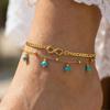 Boho Gold Plated Anklet for Women Double Layer Infinity Turquoise Beaded Foot Bracelet, Waterproof Stainless Steel Beach Jewelry