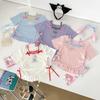 Girls Sweet Cartoon Fake Two Piece Short Sleeve T Shirt Cute Lace Trim Casual Summer Top For Kids