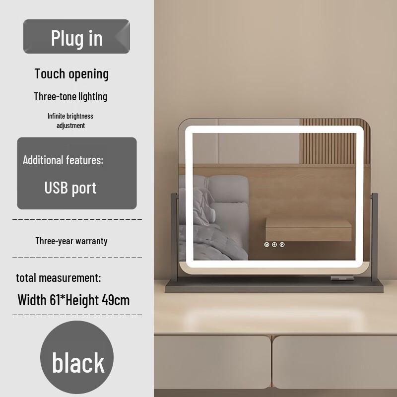 MARYYA Large Desktop Rotating Vanity Mirror with Dimmable Light