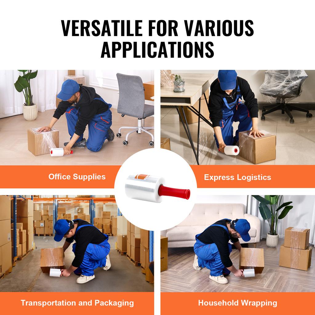SucceBuy 2/4Packs Stretch Film Strength Clear Stretch Wrap Roll Shrink Film with Handles for Pallet Wrapping Shipping Moving