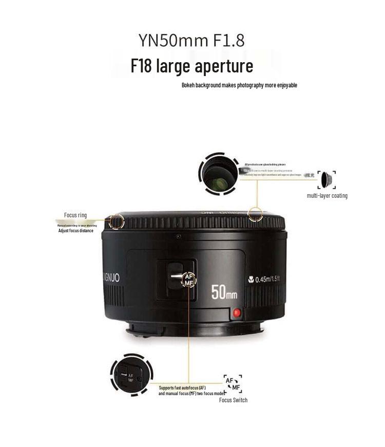 YONGNUO YN50mm F1.8 EF Mount Autofocus Prime Lens with Large Aperture