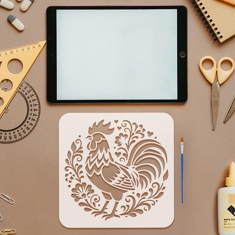 6Pcs 6 Styles PET Hollow Out Drawing Painting Stencils for DIY Scrapbook Photo Album Chook 200x200mm 1pc/style
