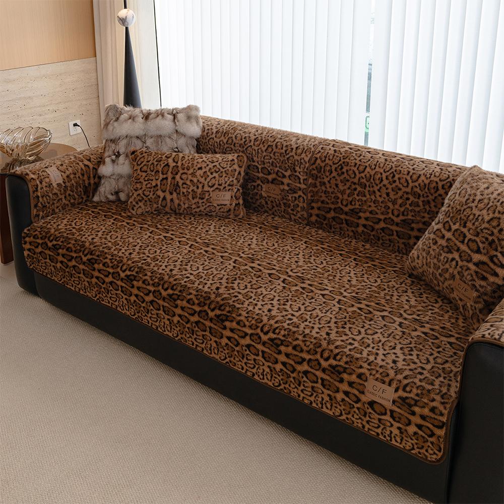 Leopardenmuster gemustertes gepolstertes flauschiges Plüsch-Sofakissen für die Lounge, Kaltwetter-Nutzung, rutschfester Schutzbezug für Sofakissen, Slip 70x70cm