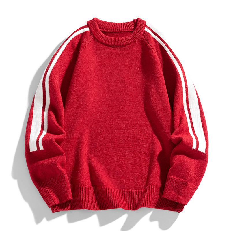 Men's Clothing Round Neck Contrast Color Pullover Lantern Long Sleeve Screw Thread Sweater Knitted Casual Autumn Winter Tops