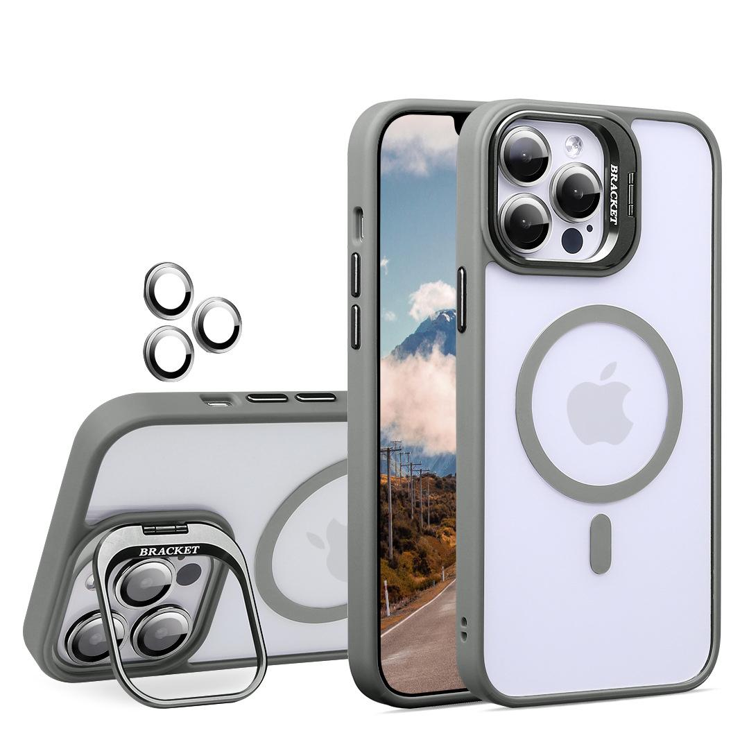 

Защитный чехол для объектива камеры с подставкой-держателем для Magsafe Mag Safe iPhone 16E 16 E 15 Pro Max 14 Plus 13 12 11 16Pro Аксессуары для защиты телефона For iPhone 13 серый