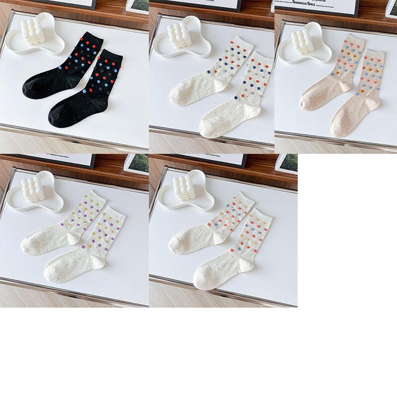 Trendy Japanese Mid-Calf Pom-Pom Polka Dot Socks