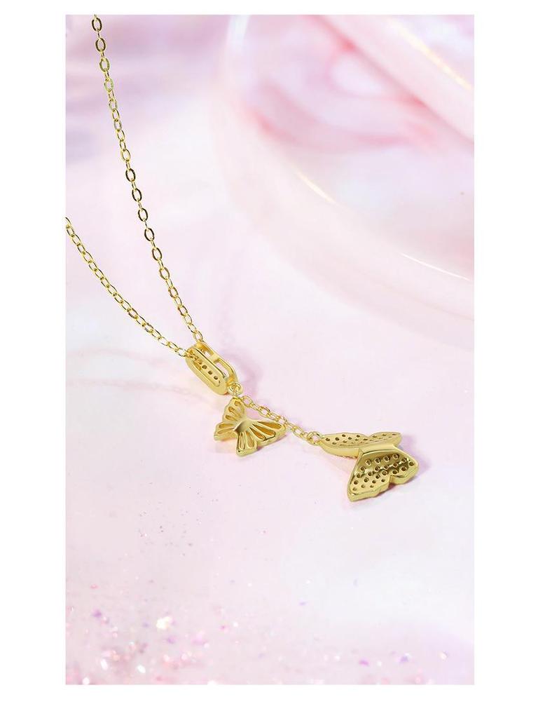 Double Butterfly S925 Sterling Silver Necklace - Elegant Tassel Clavicle Chain for Women