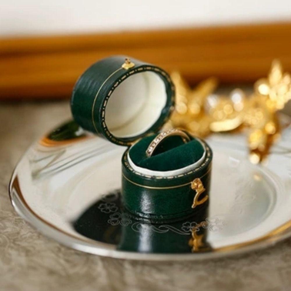 Leather Velvet Small Ring Bearer Box Display Holder Jewelry Storage Box Ring Storage