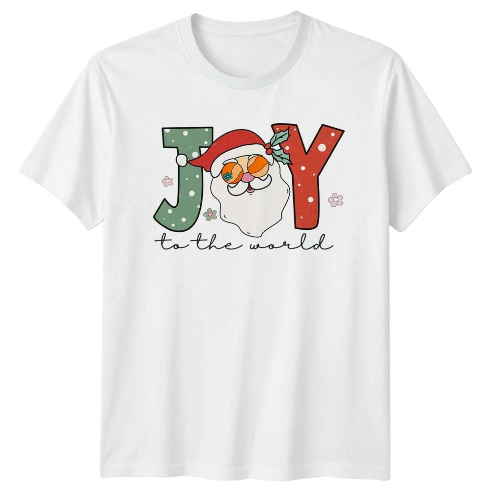 Joy To The World Christmas Holidays Unisexs Unisexs Graphic Tee Retro Santa S