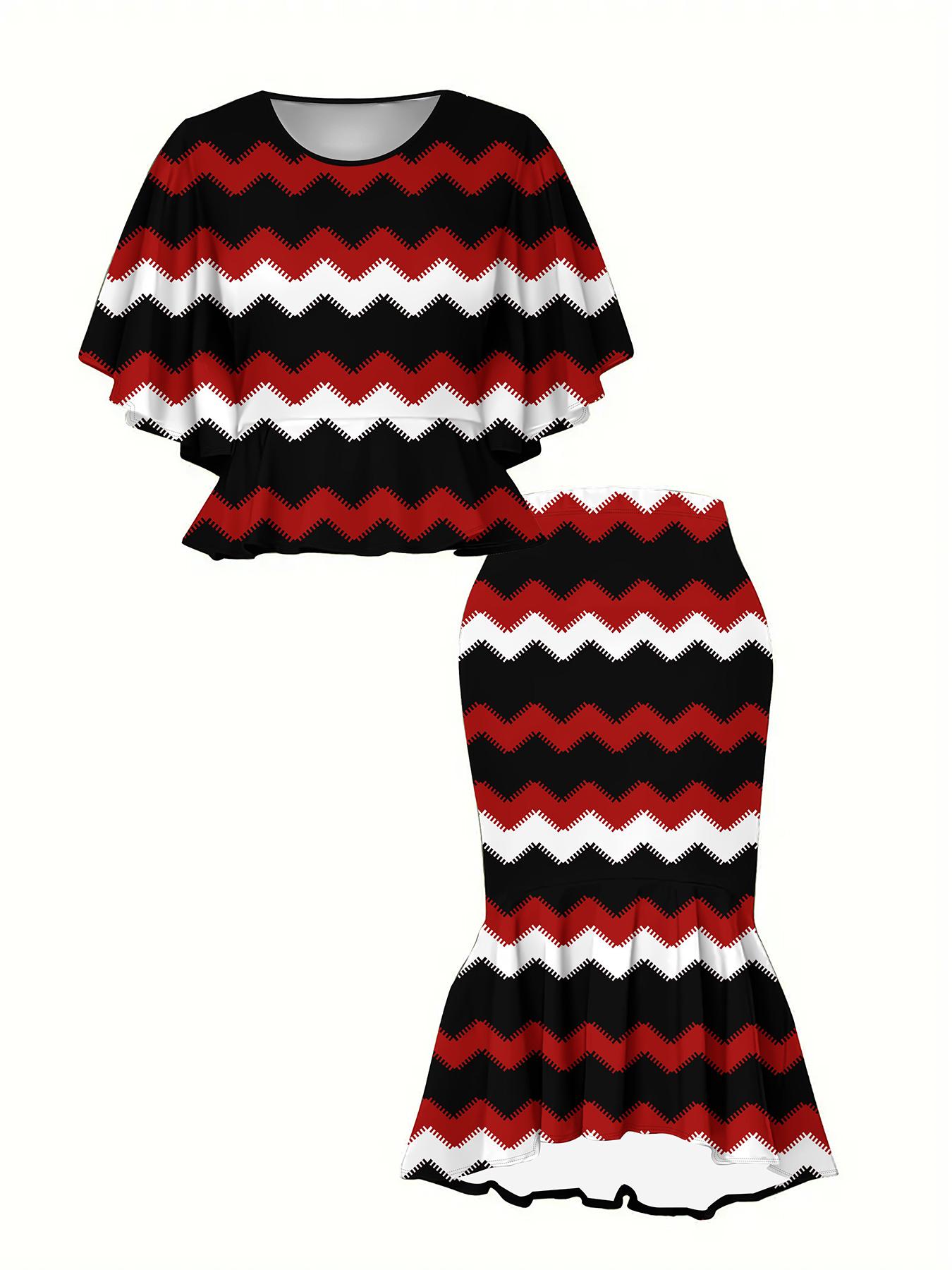 

Классический принт «Тотем» с 3D-полосками, Модный большого размера, Элегантный, Универсальный для всех сезонов. Футболка, Юбка и Комплект 1XL розовый