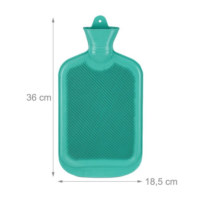 Relaxdays Bouillotte, sans housse, durable, sûr, 2 litres, pour le lit, caoutchouc inodore, eau chaude, turquoise