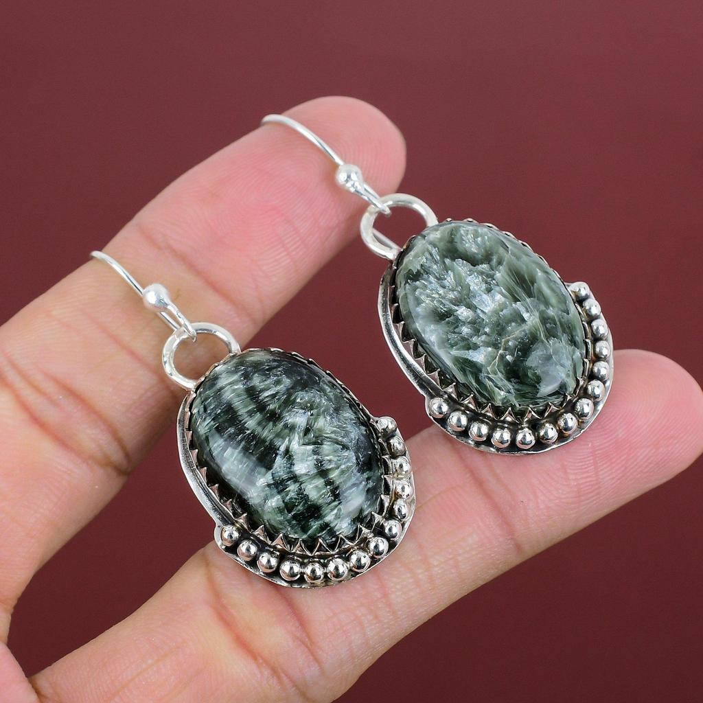 Seraphinite Earrings 925 Sterling Silver Earring Handmade Brand New Earring Latest Design Earring Seraphinite Gemstone Jewelry Gifts For Mom