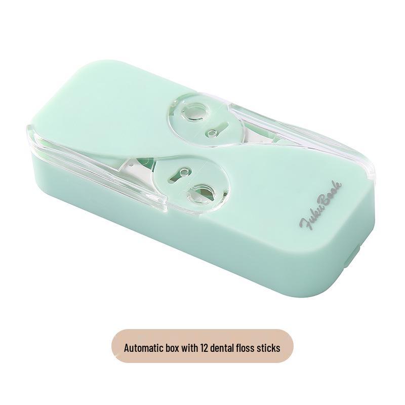 Kompaktní cestovní krabička na zubní nit a párátka s dvojitým otvorem