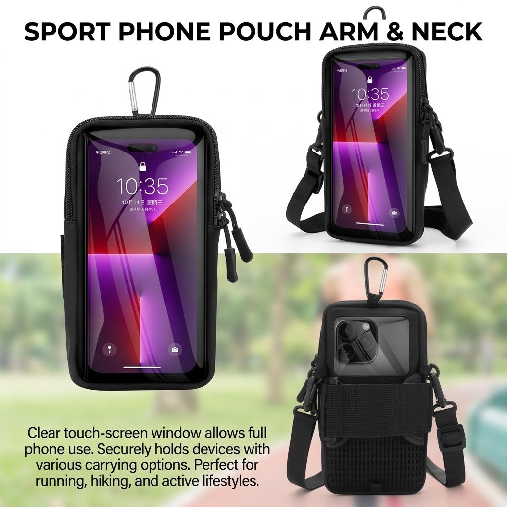 Sport Armband For Smartphone Running Fitness Waist Bag 3-In-1 Design Touch Screen Window Reflective Strips