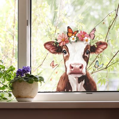 Kreativer Kuh Schmetterling Blume UV Statisch Haftend Fensteraufkleber für Glas Schaufensterdekoration