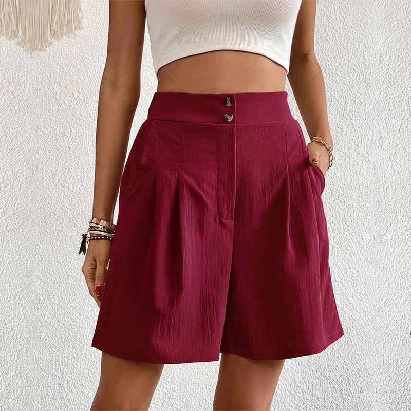 Pocket Solid Color High Waisted Shorts Pocket Pure Color High Waist Button Shorts