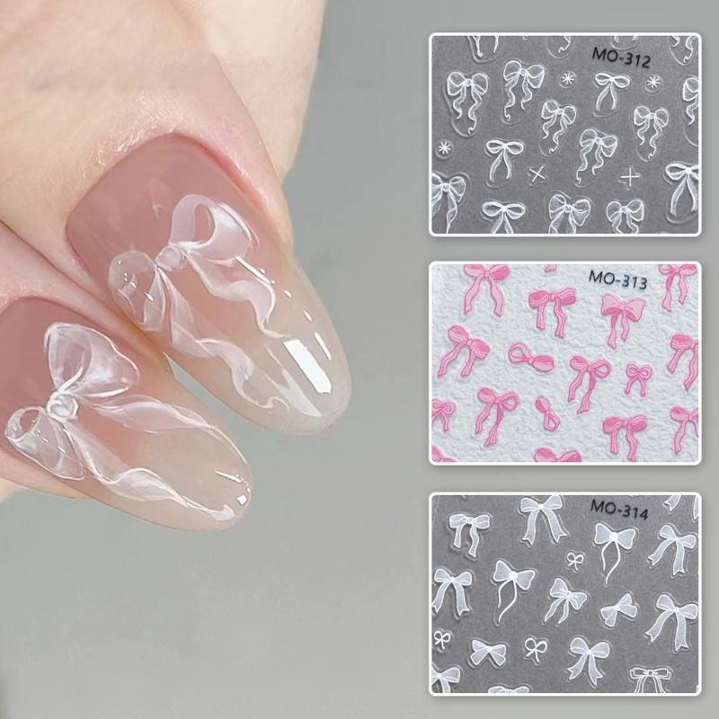 White Bows Nails Art Stickers Ribbon Bows Nail Decals 3D Bowknot Nail Sticker Nails Art Decoration for Women Girls