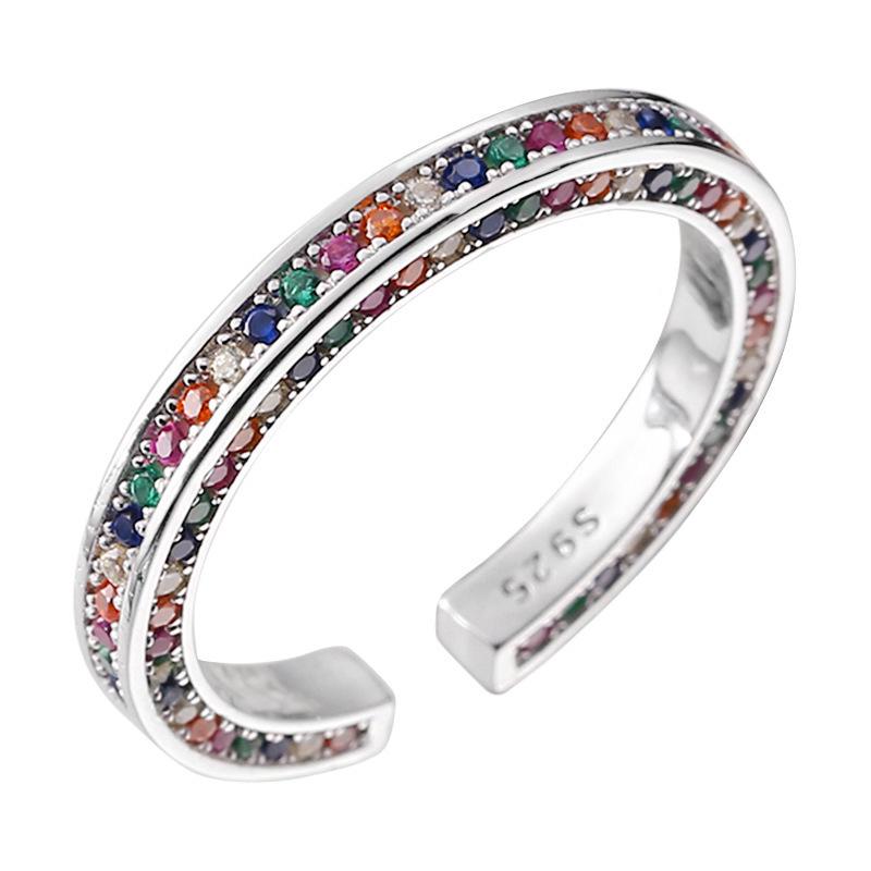 Elegant Geometric Rainbow Zirconia Adjustable Index Finger Ring for Women Adjustable Open Ring