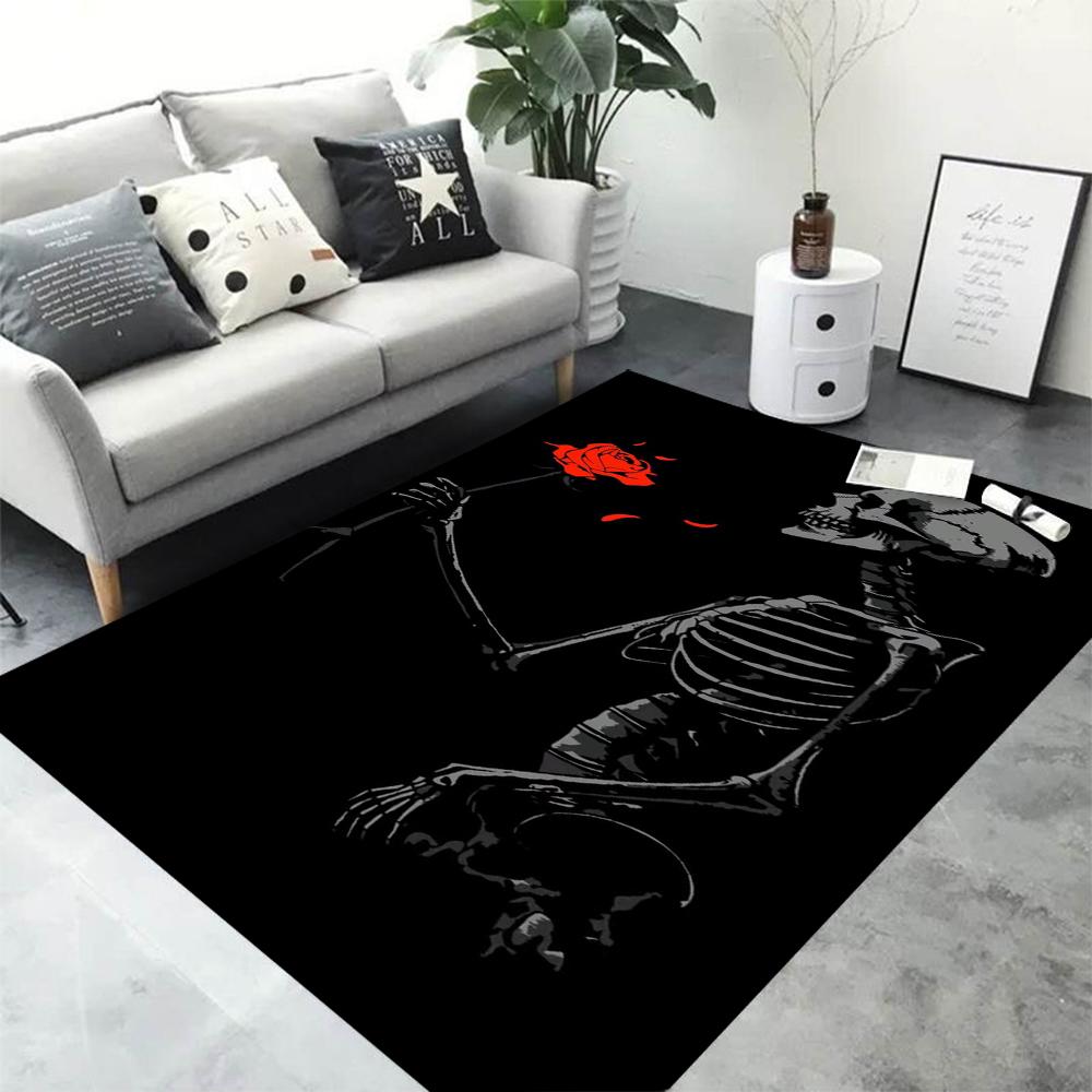 Skeleton Holding Rose Print Carpet Dark Terror Series Living Room Carpet Bedside Rug In The Bedroom Washroom Floor Mat