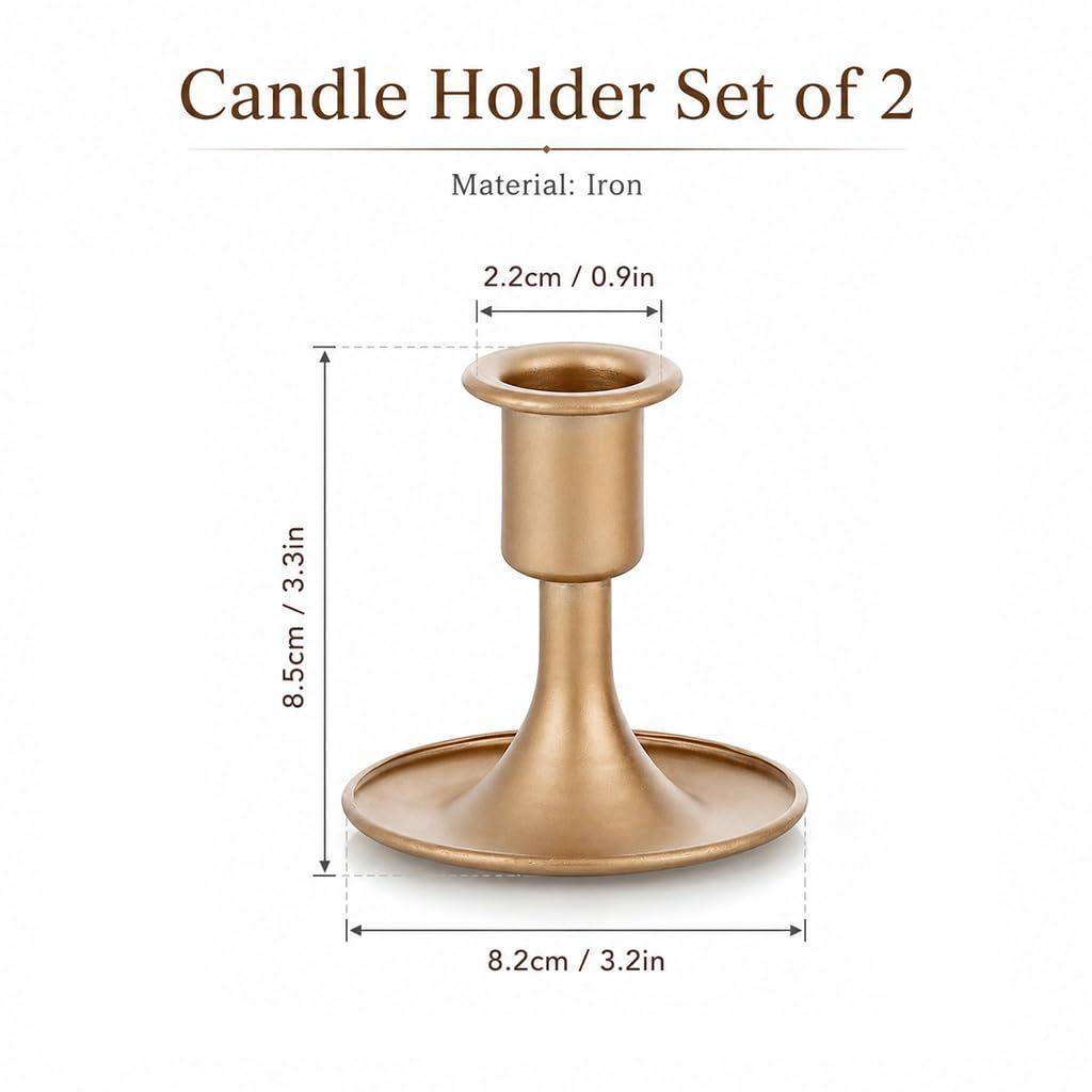 Taper Candleholder Stand Gold Metal Wide Base Mantel Display Holds Taper Candles, Wide Base Helps Reduce Tipping, Gold Metal, Table and Mantel Display