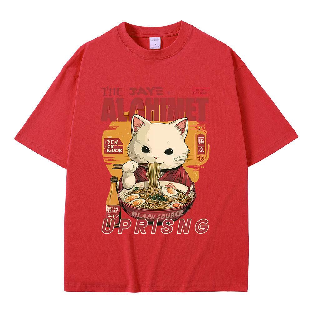 

Funny Cat Eat Ramen Meme Tshirt Men Women Japanese Cute Vintage Style Tshirts Male Casual Cotton Oversized T Shirts Streetwear S