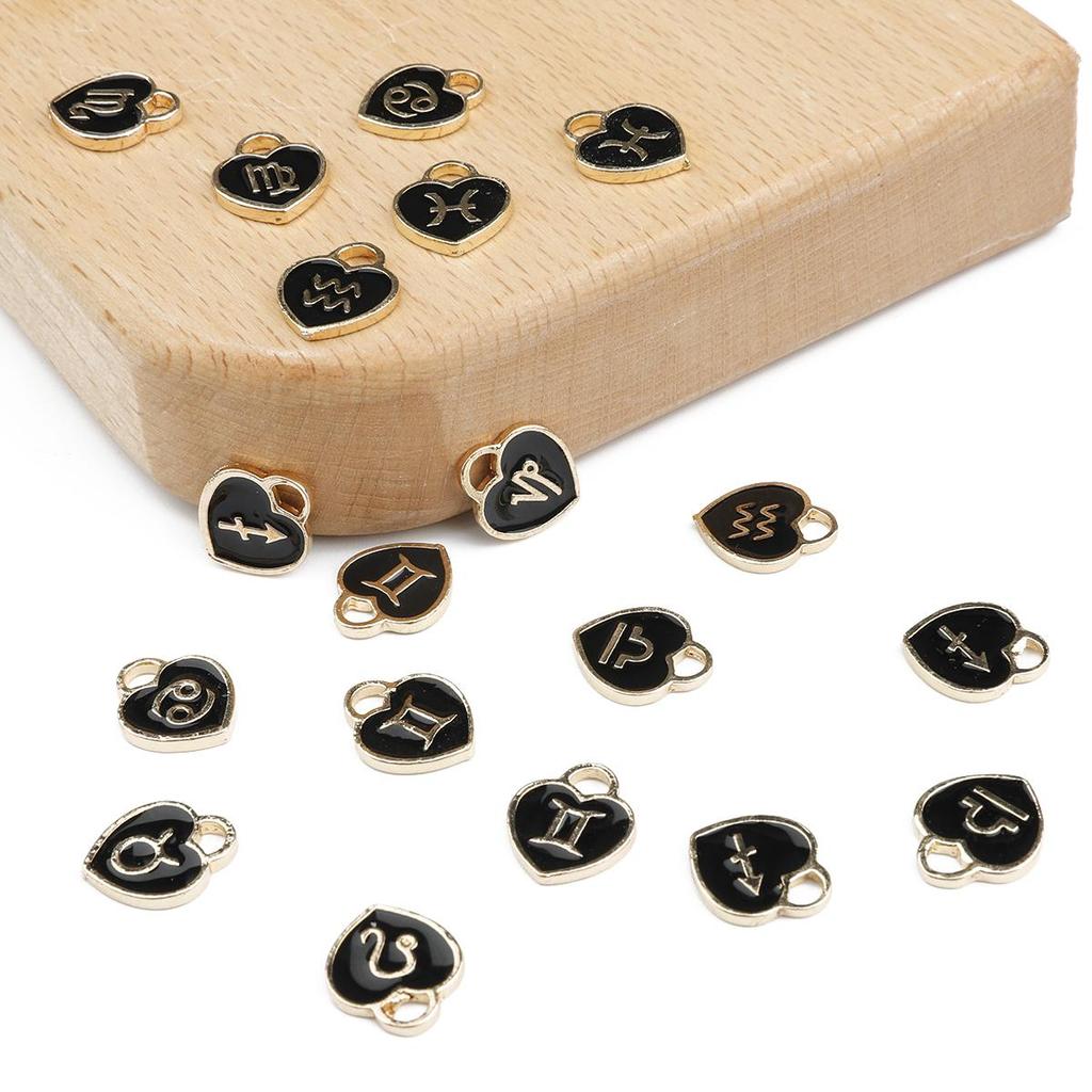 10/12Pcs 12*14mm 12 Constellations Love Heart Droping Oil Alloy Accessories For Jewelry Component Making DIY Necklace Bracelet Earring