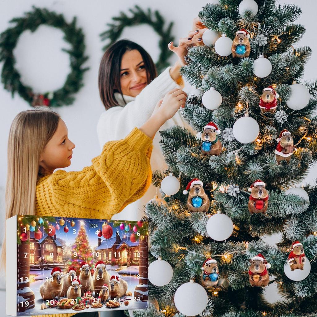 Capybara Advent Christmas 24 Days 3D Acrylic Decor Christmas Tree Capybara Ornament 2025 Countdown Calendar for Home Car Wall