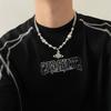 Colar com Pingente Pérola Cinza Saturno Design Nicho Hip Hop Vento Frio Corrente de Pescoço Corrente para Suéter Acessórios Masculinos e Femininos