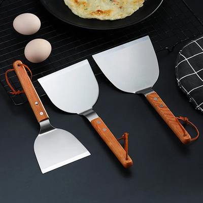 Paslanmaz Çelik Ahşap Saplı Teppanyaki Küreği Kaymaz Balık Kızartma Gözleme Çeviriciler Mutfak Pişirme Gereçleri