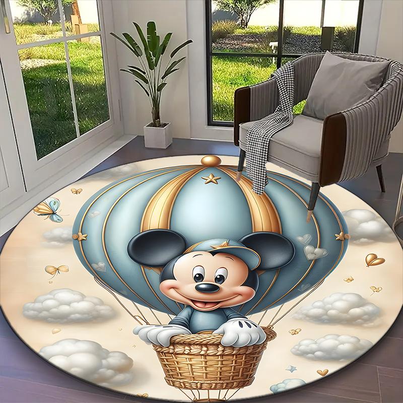 1pc Mickey Mouse Pastel Blue Floral Hearts Rug, Comfortable Printed Home Round Carpet, Cozy Office Chair Rug