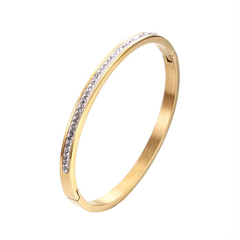 18K Gold-Plated Titanium Steel Diamond Bangle for Women & Men's Open Bracelet