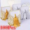 100Pcs Gold Silver Paper Candy Box Gift Bag Wedding Souvenir Packaging Baby Birthday Party Supplies Wedding Candy Chocolate Boxs