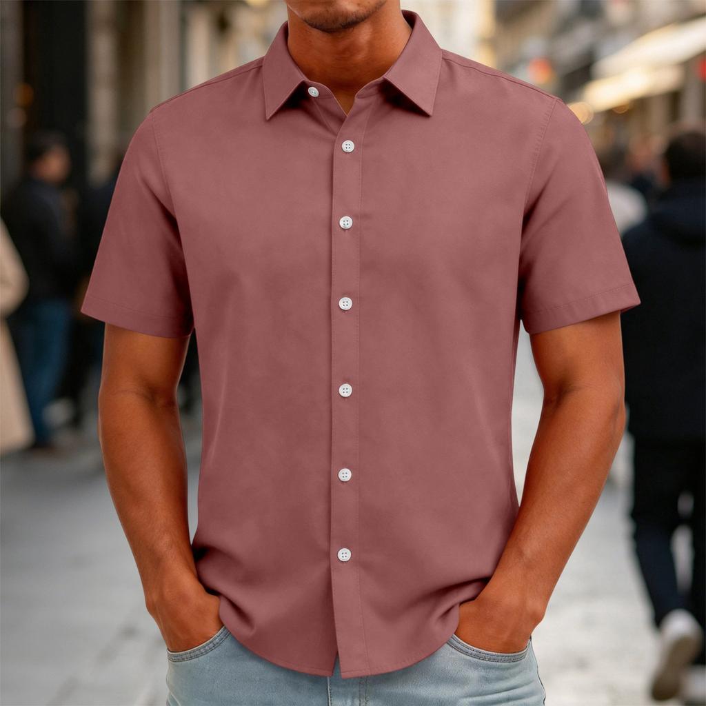Men's Short Sleeve Button Down Shirt Casual Loose Fit Lightweight Summer Daily Shirt with Collar and Front Button Closure