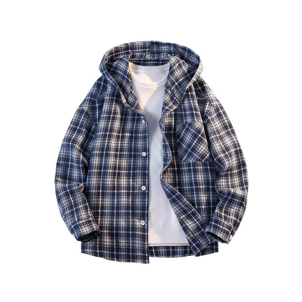 Men's And Women's Loose, Casual And Trendy Printed Checkered Hooded Shirt Men's Long-sleeved Button-down Shirt Jacket