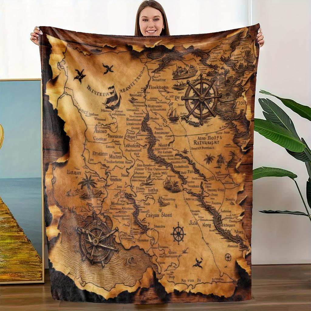 Cozy Vintage Nautical Theme Art Blanket - Soft HD Digital Print All-Season Multi-Purpose Throw for Sofa, Bed, Office & Travel