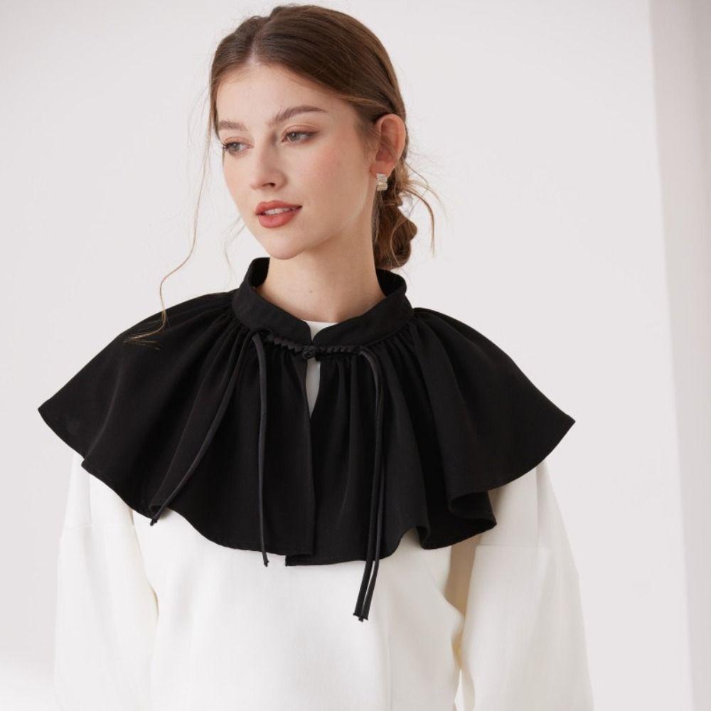 Ribbon Decoration Shawl Detachable Collar White Blouse Shoulders Fake Collar Ruffled Shawl  Women