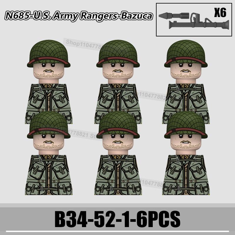 WW2 US Rangers 101 Airborne Soldier Figures Building Blocks Military Army Infantry Gear Helmet Rifle Guns BAR Bricks Toy Gifts